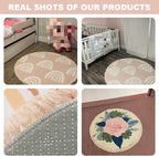 Woodland Animals Round Rugs Flower Crown Rabbit Barn Animal Boho Area Rug in Pastel Color Linen and Cotton Carpet Nursery Rug Washable Hallway Runner Mat Accent Rug for Bedroom Powder Room 6ft