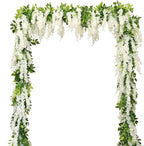 Wisteria Artificial Flowers Garland, 4Pcs Total 28.8ft Silk Faux Wisteria Vine Kit, Hanging Flower Plant for House Outdoor Garden Ceremony Outside Wedding Arch Floral Decor (4, White)