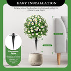 23" Set of 2 Artificial Boxwood Topiary Ball with Sunflower Flowers with Spikes for Outdoor, UV Resistant Faux Greenery Shrubs, Realistic Fake Bushes Plants for Garden, Yard, Front Porch, Patio Decor