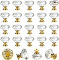 DEELF 30 Packs Kitchen Cabinet Knobs, 30 mm Crystal Cabinet Knobs, Diamond Dresser Handle Drawer Pulls, Dresser Knobs for Cabinets and Drawers, Gold Base