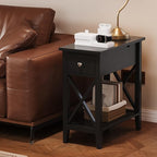 ChooChoo End Table Set of 2, Flip Top Narrow End Table with Drawer, Accent Small Side Table Nightstand for Living Room, Bedroom, and Small Spaces，Blcak