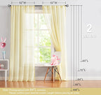 Treatmentex Yellow Sheer Curtains for Living Room 95" Linen Texture Pom Pom Trimmed Voile Drapes for Children's Room 2 Panels