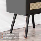 SUPERJARE Nightstands with Charging Station, Bedside Table Set of 2 with PE Rattan Drawers, Rattan Side Table with Storage & Solid Wood Feet, End Table for Bedroom, Black