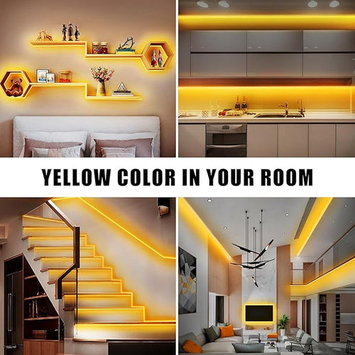 32.8ft Orange Color COB Strip Lights with RF Remote, 2000K Dimmable Ultra Bright Yellow COB Light Strip, Indoor Adhesive Led Lights for Cabinet, Living Room, 2 Rolls of 16.4ft