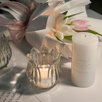 Tulip Votive Candle Holders Set of 6, Tea Light Candle Holder Glass for Table Centerpiece, Tealight Candle Holders for Wedding Déco, Birthday, Anniversary, Parties, and Holiday (Clear)