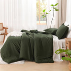 Litanika Dark Olive Green Comforter Set King, 3 Pieces Solid Bedding Comforter Set, All Season Fluffy Bed Set (104x90In Comforter & 2 Pillowcases)