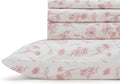 Linen Home 100% Cotton Printed Percale Sheets Queen Size, Deep Pocket, 4 Pieces Set - 1 Flat, 1 Deep Pocket Fitted Sheet and 2 Pillowcases, Crisp Cool and Strong Bed Linen, Mauve Botanical Floral