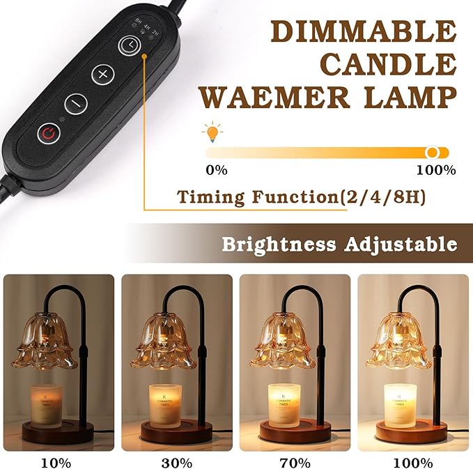 Candle Warmer Lamp with Timer & Dimmer, Adjustable Height Birthday Gifts for Women Mom, Flower Candle Lamp Warmer, Wax Warmer with 2 Bulbs, House Warming New House Decorations