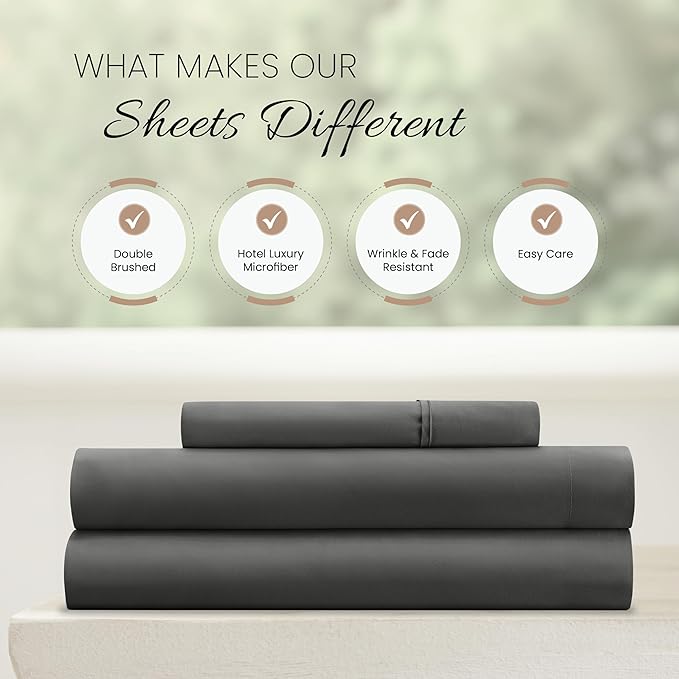 Linen Market Double-Brushed Microfiber Twin Sheet Set 3 Piece – Oeko-TEX Certified Ultra Soft & Wrinkle-Free - 16" Deep Pocket Sheets - Easy Care Twin Size - Gray