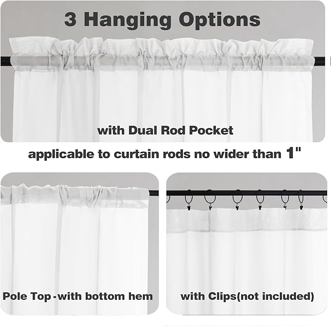 Chyhomenyc White Sheer Curtains 63 Inches Long 2 Panels, Light Filtering Bright Lightweight Curtains for Living Room, Soft Gentle Voile Rod Pocket Bedroom Window Drapes, 59Wx63L Inch, 2PCS
