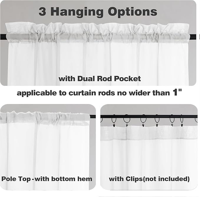 Chyhomenyc White Sheer Curtains 54 Inch Long 2 Panels Set, Short Voile Rod Pocket Drapes for Dinning Small Windows Bathroom Living Room Bedroom, Each 42Wx54L in, 2PCS, White