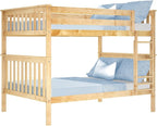 Max & Lily Full Over Full Bunk Bed with Ladder, Solid Wood Platform Bed Frame for Kids, 14" Safety Guardrails, Easy Assembly, No Box Spring Needed, Natural