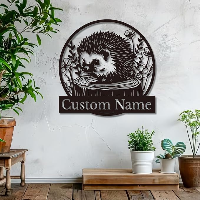 Custom Hedgehog Metal Sign, Personalized Hedgehog Metal Wall Art,Hedgehog Lovers Gift Metal Kid Room Decor,Personalized Hedgehog Lover Name Sign,Kid Nursery Decoration (Hedgehog B)