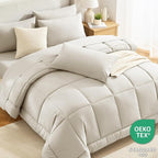 CozyLux California King Comforter Sets Oatmeal, 7 Pieces Cal King Bed in a Bag, All Season Bedding Sets with Stitch Quilted Comforter, Flat Sheet, Fitted Sheet, Pillowcases