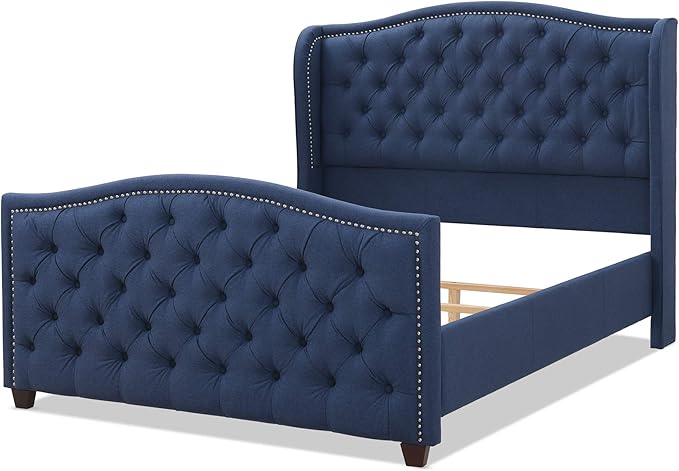 Jennifer Taylor Home Marcella Tufted Wingback Bed, Queen, Dark Sapphire Blue