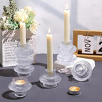 Glass Candlestick Holders -10Pcs Taper Candle Holders Clear Candle Sticks Holder Decor Ribbed Glass Votive Candle Holder for Table Centerpiece Wedding Christmas Dinner Party
