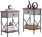 VECELO Nightstand with Drawer, Set of 2, Small Bedside Table with Storage and Adjustable Metal Legs, Wood End Table for Bedroom or Living Room, Perfect for Small Spaces and Modern Décor, Retro Brown