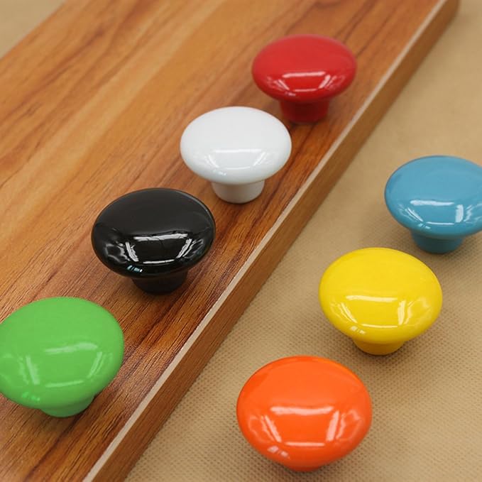 HUAMULAN 15PCS Blue Glossy Ceramic Knobs Button Round Mushroom Cabinet Dresser Vintage Pulls Door Handles Cupboard Wardrobe Drawer, Dia. 1.5 inch 38mm