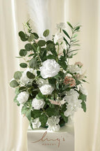 Ling's Moment 41" Tall Free Standing Artificial Flowers Arrangements 2 pcs, Wedding Arch Altar Stage Decorations White Sage for Spring Ceremony Reception Rose Fake Floral Party Outdoor Garden Decor