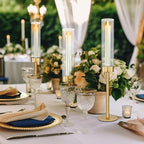 Glass Hurricane Candlestick Holders Gold, KSWING Set of 6 Taper Candle Holders Brass Tall Clear Candle Stand Holders, Perfect for Table Centerpiece Party Wedding Christmas Home Decor