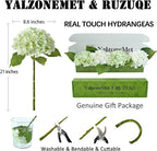 YalzoneMet Artificial Hydrangea Flowers 4 Pcs 2 White 2 Light Green 21 inch Long Rod Real Touch Lifelike Fake Latex Hydrangea Flowers for Home Party Outdoor Wedding Gifts Christmas Table Decoration