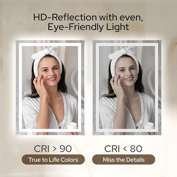 24 x 36 LED Vanity Mirror for Bathroom, Frontlit & Backlit LED Mirror for Bathroom with 3 Colour Lights, Wall Vanity Mirror with Anti-Fog, Shatterproof & Memory Function, Perfect for Modern Bathrooms