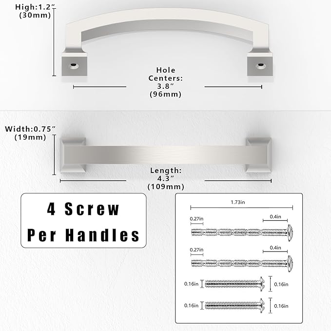 10 Pack Brushed Satin Nickel Cabinet Pulls 3.75 Inch(96mm) Kitchen Cabinet Handles Solid Zinc Alloy Cabinet Hardware Drawer Pulls