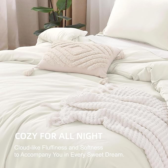 Litanika Ivory Comforter Set Twin/Twin XL Size, 2 Pieces Lightweight Solid Bedding Comforter Set, All Season Fluffy Bed Set (66x90In Comforter & 1 Pillowcase)
