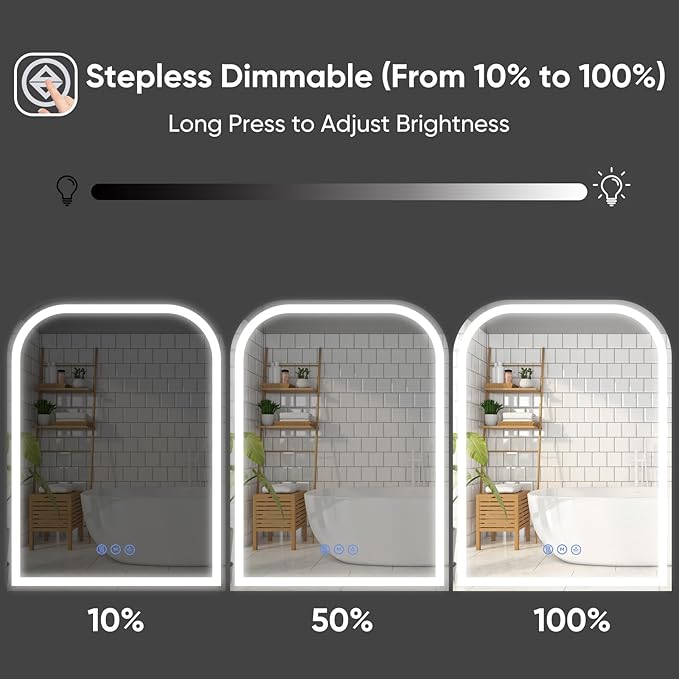 LED Bathroom Mirror, 24"x 36" LED Mirror with Lights for Bathroom, Lighted Vanity Mirrors for Wall, Anti-Fog, Dimmable, Tempered Glass, Memory Function, 3 Colors, Safe Use (White)