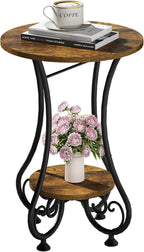 X-cosrack End Table, Round Side Table for Small Spaces, Coffee Tea Table Nightstand Home Decor for Living Room Balcony Bedroom Office,Rustic Brown & Black,15.75" L x 15.75" W x 24.0" H