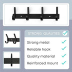 Matte Black Coat Rack Wall Mount – 12 Inch Stainless Steel Hook Rail with 4 Double Coat Hooks – Wall Mounted Entryway Organizer for Coats, Hats, Bags, Towels, Robes, Closet or Bathroom