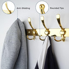 TICONN Wall Mounted Coat Rack, Five Heavy Duty Tri Hooks All Metal Construction for Jacket Coat Hat in Mudroom Entryway (Gold, 2-Pack)