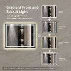 LED Mirror, 40x32 Inch Black Framed Gradient Front and Backlit Bathroom Mirror with Lights, 3 Colors Dimmable CRI>90, IP54 Enhanced Anti-Fog Wall Mounted LED Bathroom Mirror