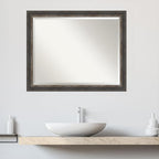 Amanti Art Brown Bathroom Mirror for Over Sink, 25x31 Bark Rustic Char Narrow Rectangle Vanity Mirror, Large Country Rustic Frame, Hangs Horizonally and Vertically, Bathroom Wall Decor, Beveled Edge