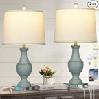 Farmhouse Table Lamps, Rustic 26" Touch Control Bedside Lamps with USB A+C Charging Ports & AC Outlet, Vintage 3-Way Dimmable Traditional Classic Nightstand Lamp for Living Room Bedroom Office Decor