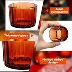 Mumufy 100 Pack Glass Tealight Candle Holder Ribbed Votive Candle Holder for Centerpiece Wedding Proposal Spa Aromatherapy Meditation Home Decor(Amber)