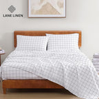 LANE LINEN 100% Organic Cotton Queen Bed Sheet, Fade Resistant Printed Cotton Sheets Low Pill Soft & Comfy Machine Washable Queen Size Deep Pockets Fits Upto 15" - Windowpane