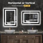 28X20 LED Bathroom Mirror with Lights, Anti-Fog, Dimmable, Backlit + Front Lit, Smart Bathroom Vanity Mirror, Memory Function, Shatterproof, Tempered Glass (Horizontal/Vertical)