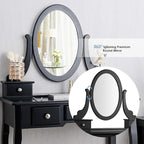 CHARMAID Vanity Table Set with Rotatable Oval Mirror, Bedroom Makeup Table with 5 Drawers for Women Girls, Dressing Table with Cushioned Stool (Black)