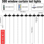 Dazzle Bright Curtain String Lights, 300 LED 9.8ft x9.8ft Warm White Fairy Lights with 8 Lighting Modes, Waterproof Lights for Bedroom Christmas Party Wedding Home Garden Wall Decor