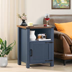 Night Stand with Charging Station and USB Port, 18 Inch Farmhouse Nightstand with Storage Shelf, Rustic Couch End Table with Magnetic Door, Wood Bed Side Tables for Bedroom, Home, Nayv Blue