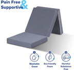 Olee Sleep Tri-Folding Memory Foam Mattress Topper, 4 Inch Gel Folding Mattress for Camping, Foldable Guest Bed, Washable Cover, CertiPUR-US Certified, Soft, Grey, Single Size