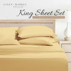 Linen Market Brushed Microfiber King Sheet Set 4 Piece – Oeko-TEX Certified Ultra Soft & Wrinkle-Free - 16" Deep Pocket Sheets - Easy Care King Size - Gold