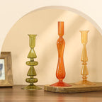 Mumufy 3 Pcs Thanksgiving Glass Candlestick Holders Thanksgiving Ball Shaped Glass Taper Candle Holder Amber Olive Honey Gold Fall Candle Stick Vase Decor for Holiday(9.1, 9.5, 10.6 inch,Cute)