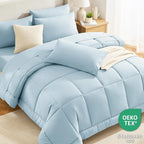 CozyLux Full Size Comforter Sets Light Blue, 7 Pieces Bed in a Bag, Blue Comforter Full Size, All Season Bedding Sets with Stitch Quilted Comforter, Flat Sheet, Fitted Sheet, Pillowcases