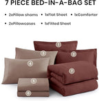 Monbix King Size Comforter Set, 7 Pieces Dark Red King Size Bed Set Reversible,Cationic Dyeing Bed in a Bag with Comforter, Sheets, Pillowcases & Shams