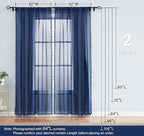 Treatmentex Pom-Pom Navy-Blue Sheer Curtains for Bedroom Windows 84inches Long Linen Textured Look Sheer Drapes for Living Room 52" w x 2Pack