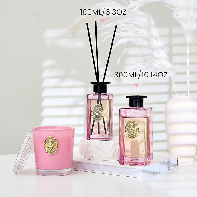M&SENSE 6.3 oz Large Reed Diffuser Set | Ginger & Ylang Ylang Scent Oil Diffuser with Sticks | Hotel Collection Non-Toxic Essential Oil |for Bedroom Bathroom Living Room