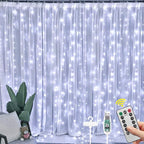Vicloon Fairy Curtain Lights,300 LED White Curtain Lights,8 Modes 9.8×9.8Ft Waterproof Window Curtain String Light USB Powered with Remote Control,Christmas String Lights Curtain for Indoor/Outdoor