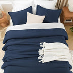 Litanika Navy Blue Comforter King Size, 3 Pieces Lightweight Solid Bedding Comforter Set, All Season Fluffy Bed Set (104x90In Comforter & 2 Pillowcases)